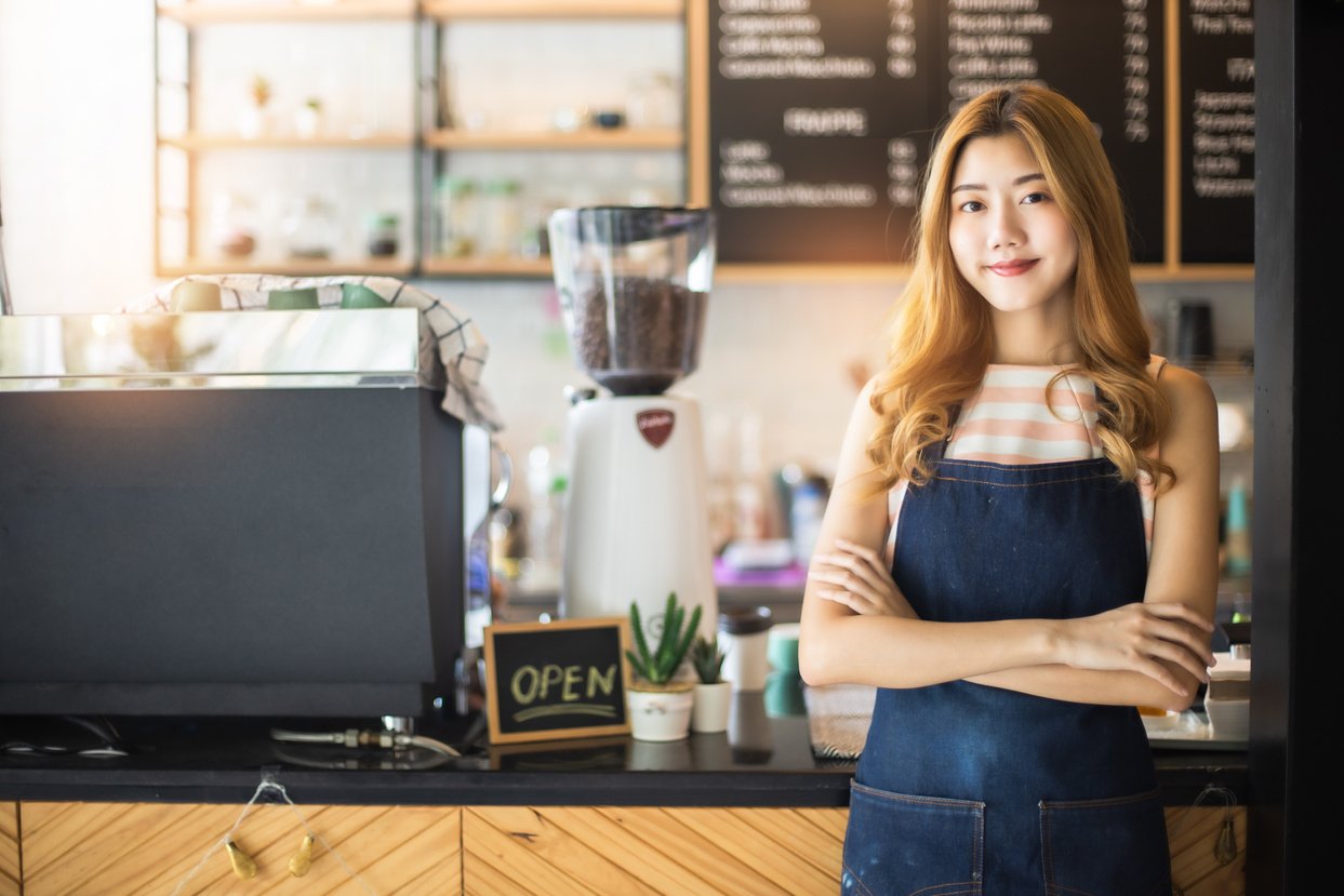 Woman asian cafe small business owner .